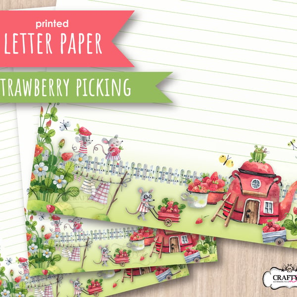 Letter Writing Paper Strawberry Picking Mice
