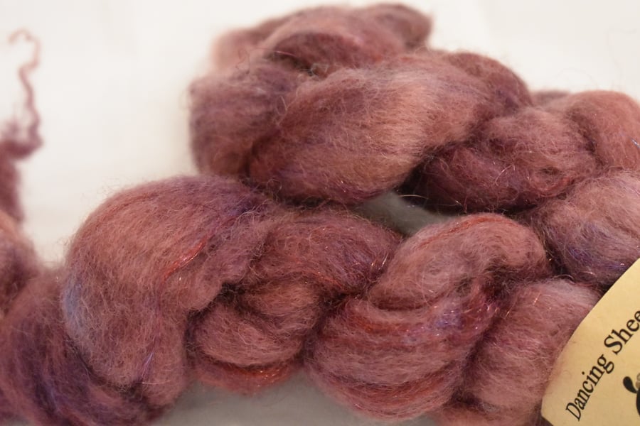 'Dark Raspberry Sparkle' Fibre 100g for spinning or felting