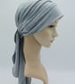 Light grey chemo head wear for women, stretchy viscose jersey turban with ties