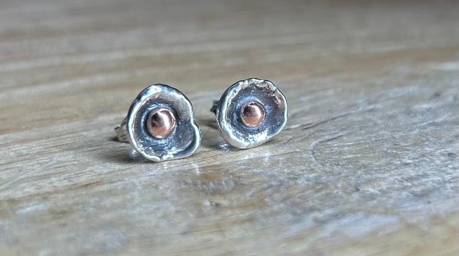 Unique Handmade Sterling Silver & Copper Stud Earrings