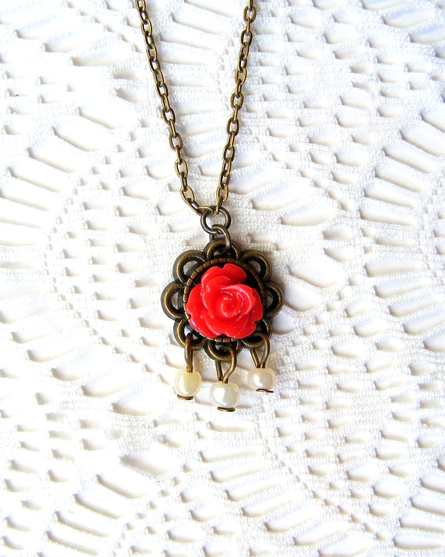 Sale 50% off! Romantic Red Rose Pendant Necklace