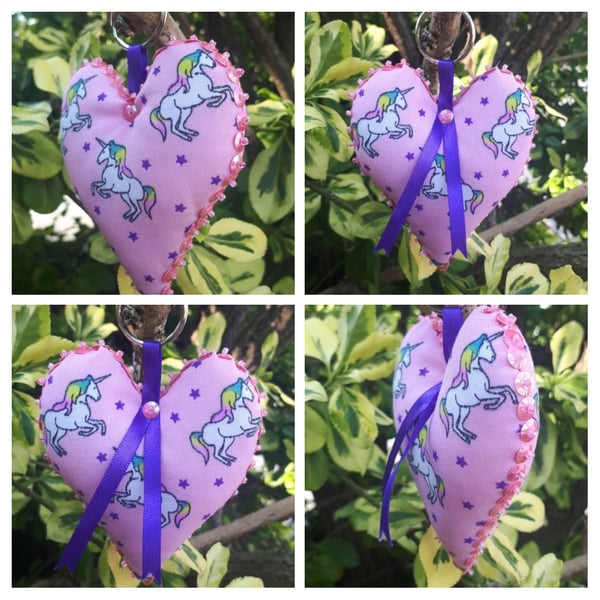 Unicorn heart keyring with pink sequins 