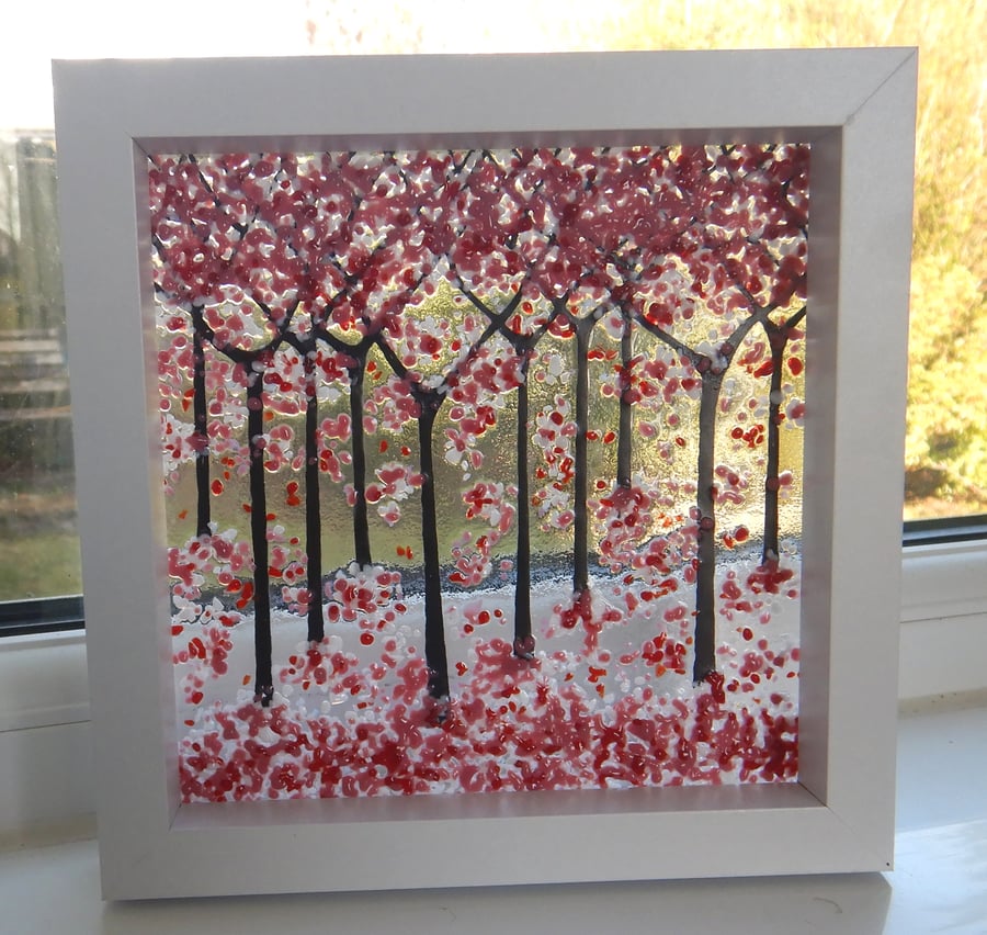 HANDMADE FUSED GLASS  'CHERRY BLOSSOM' PICTURE