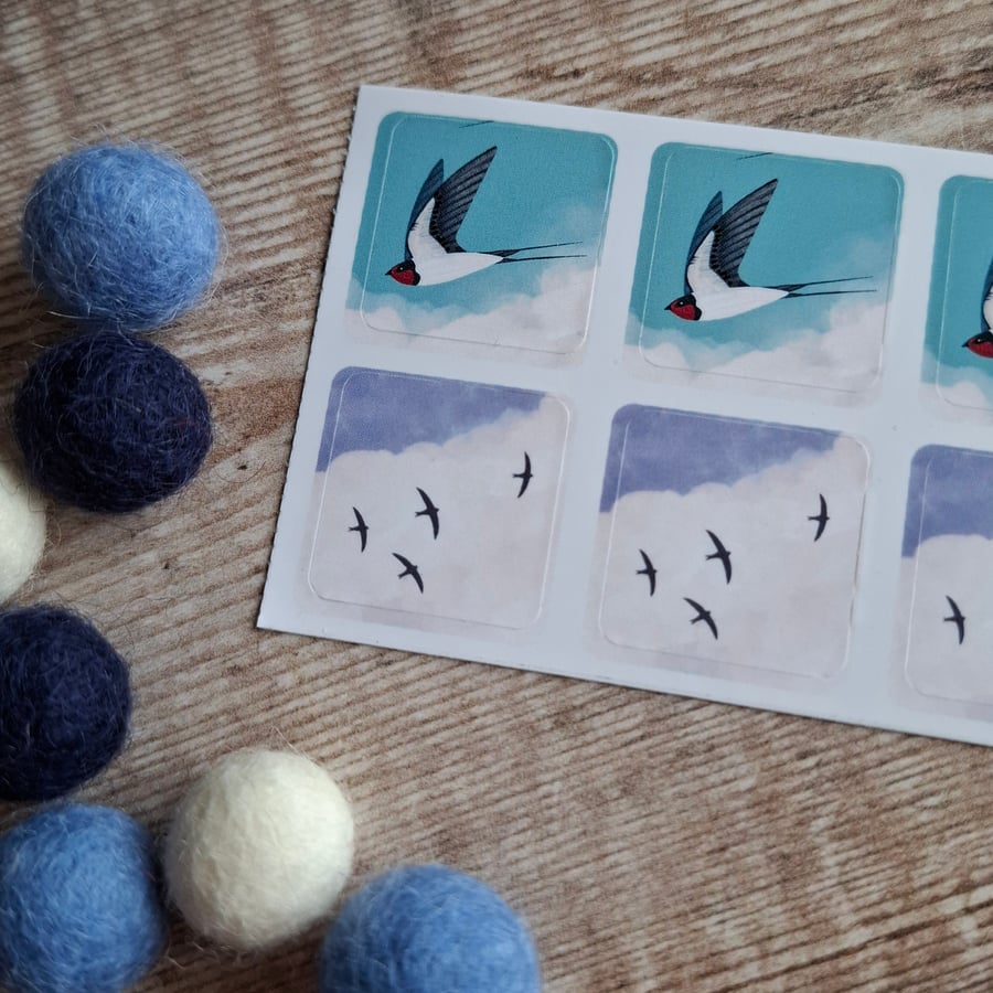 Swallows and Swifts Envelope Stickers - Set of 6