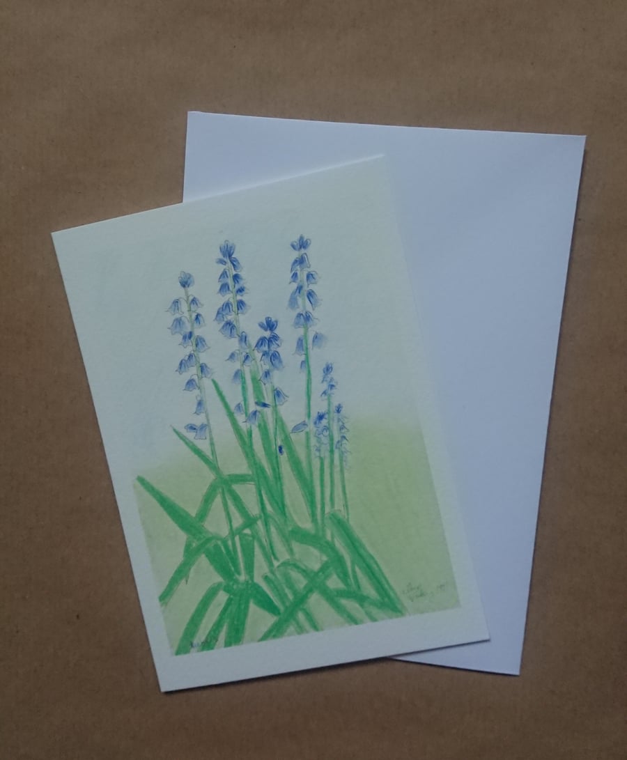 Bluebells handmade blank inside flower note card
