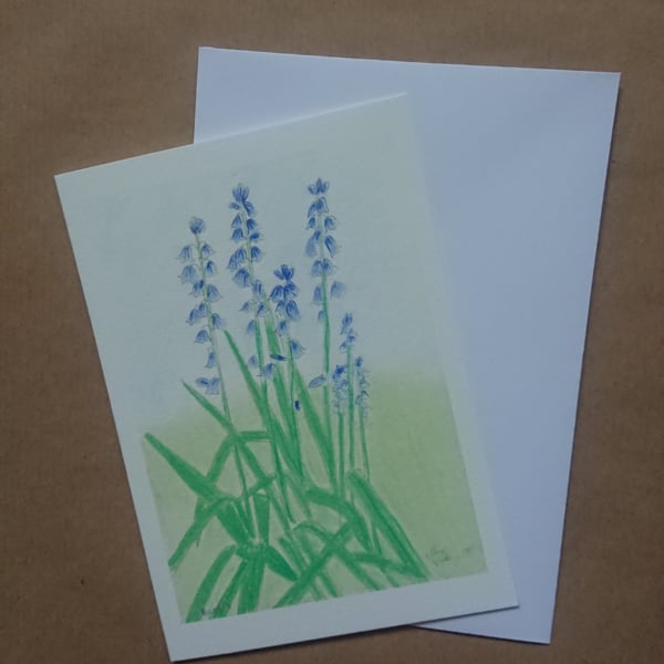 Bluebells handmade blank inside flower note card