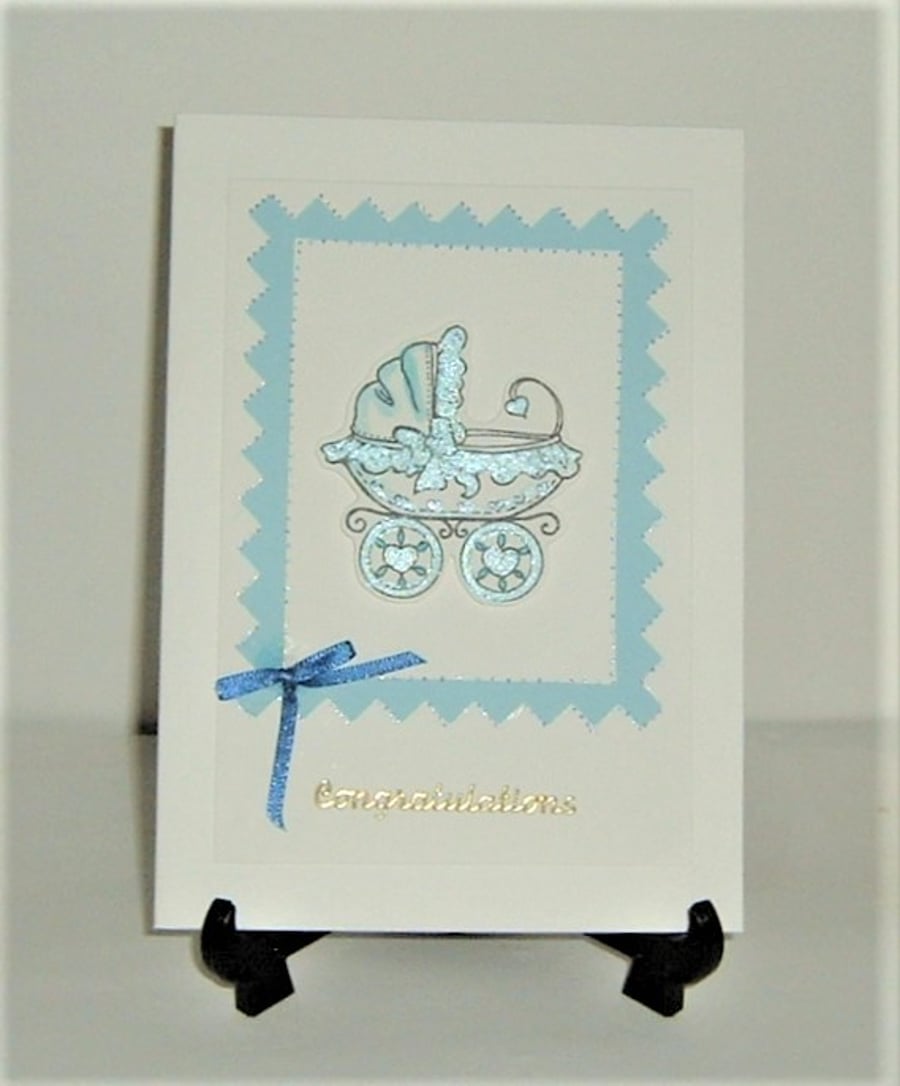 Hand crafted new baby boy card. ( ref F 326)