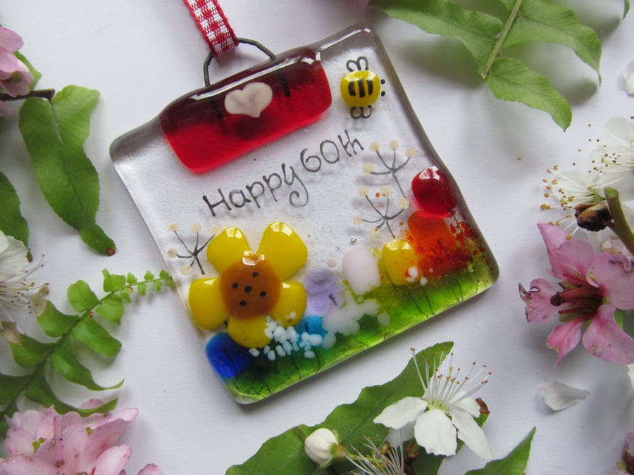 60th Birthday MINI Fused Glass Suncatcher (Sunflower Meadow)
