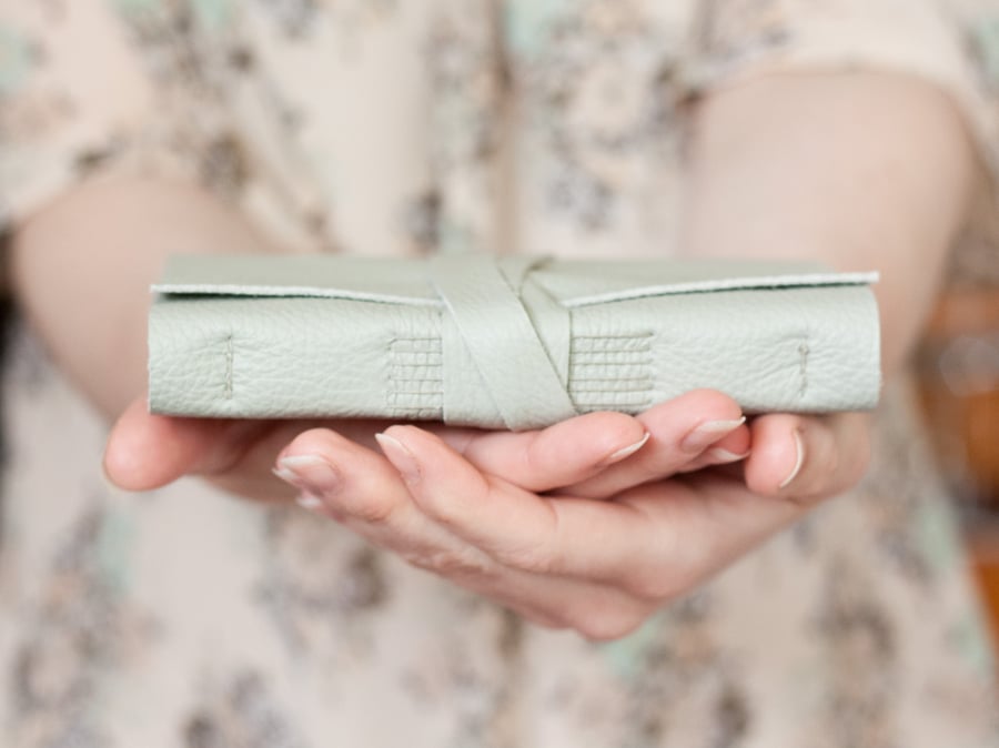 Leather Journal - Pastel Mint Green - Handbound Wrap Book - 6 x 4 - Blank