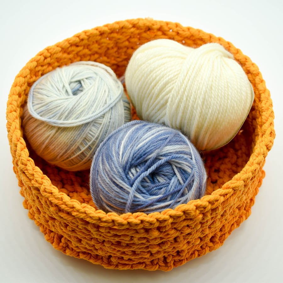 SOLD - Hand Knitted cotton bowl - Yellow