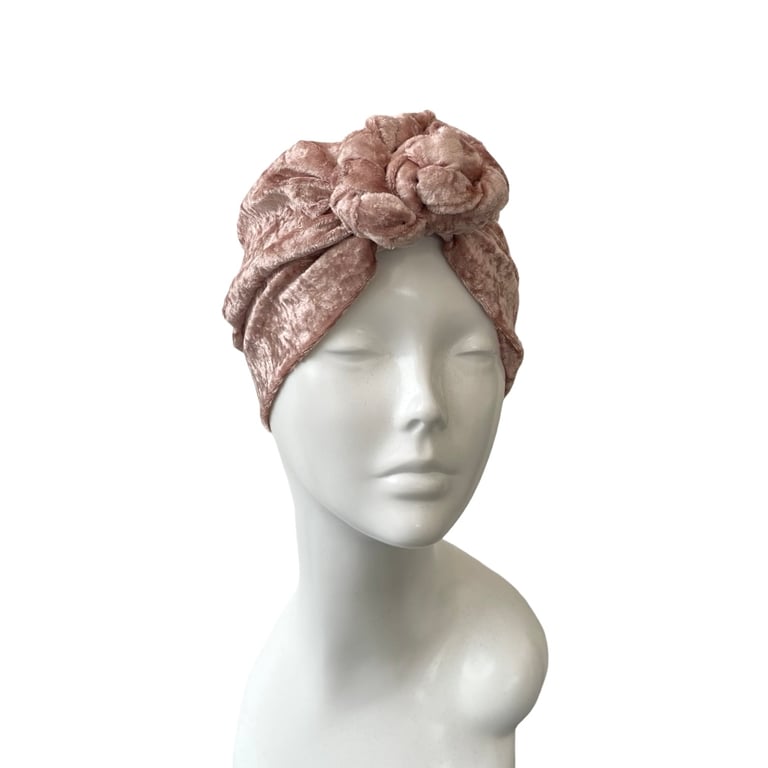 Pastel Pink Velvet Turban Head Wrap Comfy Stretch Velvet 1940s Turban Retro 