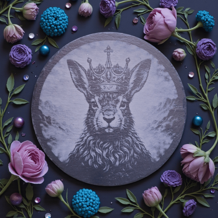 Crowned Hare Slate Art, 30cm Gothic Woodland Slate, Mystical Hare Home Décor