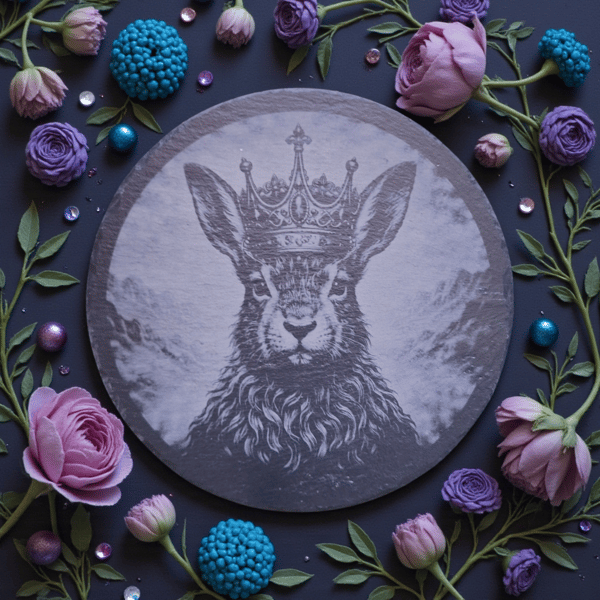 Crowned Hare Slate Art, 30cm Gothic Woodland Slate, Mystical Hare Home Décor