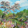 original art landscape summer garden painting ( ref F 812)