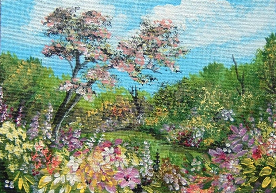 original art landscape summer garden painting ( ref F 812)