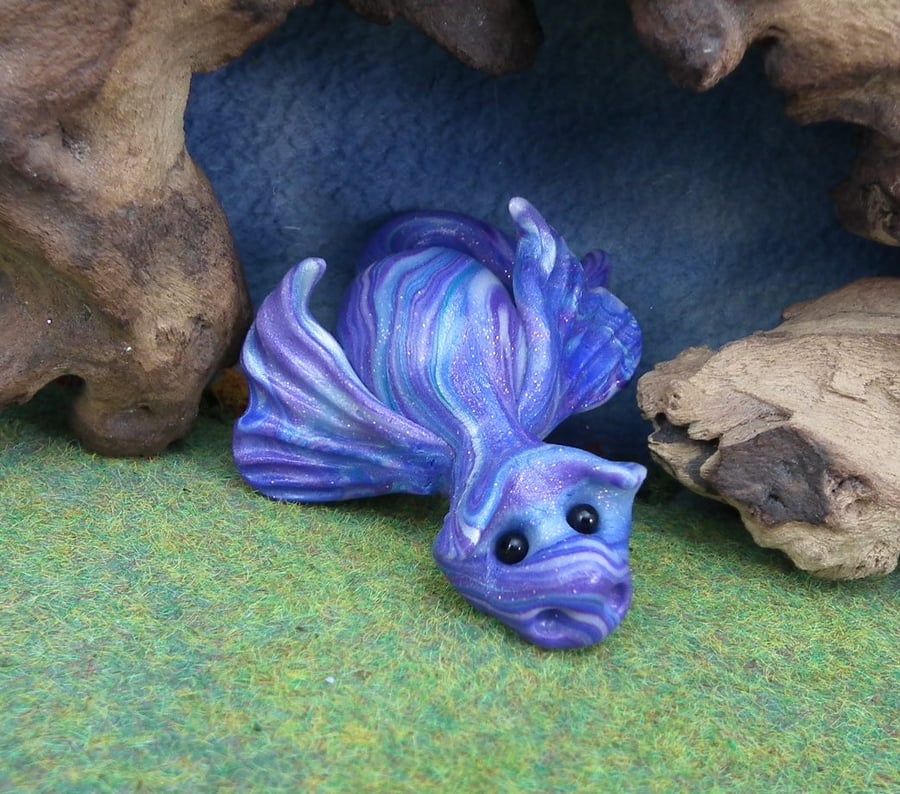 Blue Variegated Dragon 'Quint' OOAK Sculpt by artist Ann Galvin Gnome Village