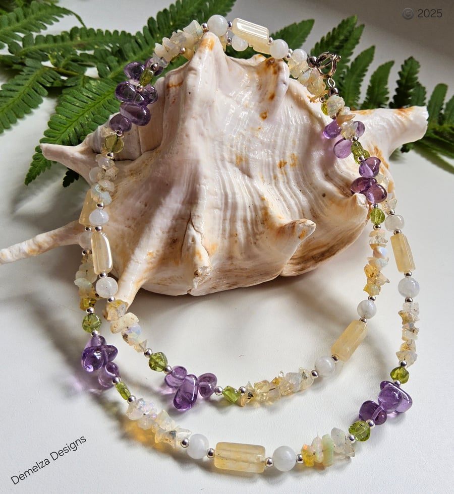 Designer Wello Opal, Amethyst, Peridot & Aventurine Sterling Silver Necklace