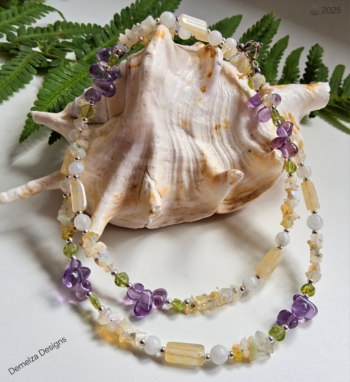 Designer Wello Opal, Amethyst, Peridot & Aventurine Sterling Silver Necklace