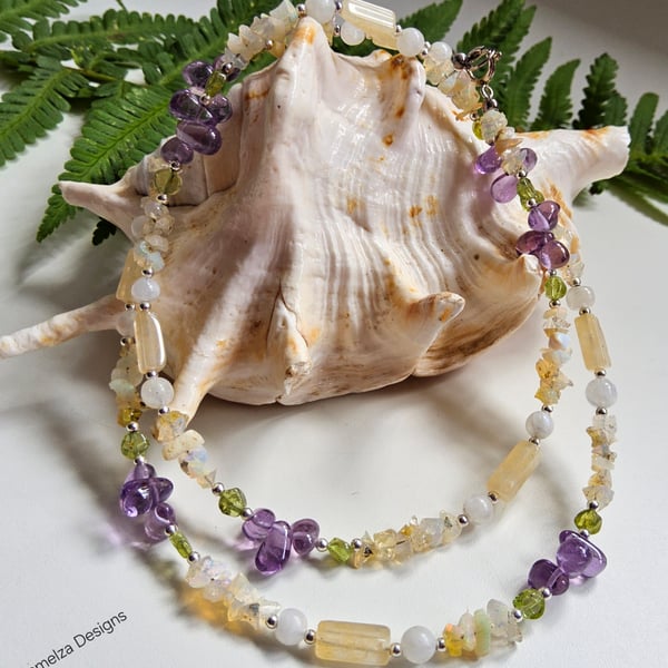 Designer Wello Opal, Amethyst, Peridot & Aventurine Sterling Silver Necklace