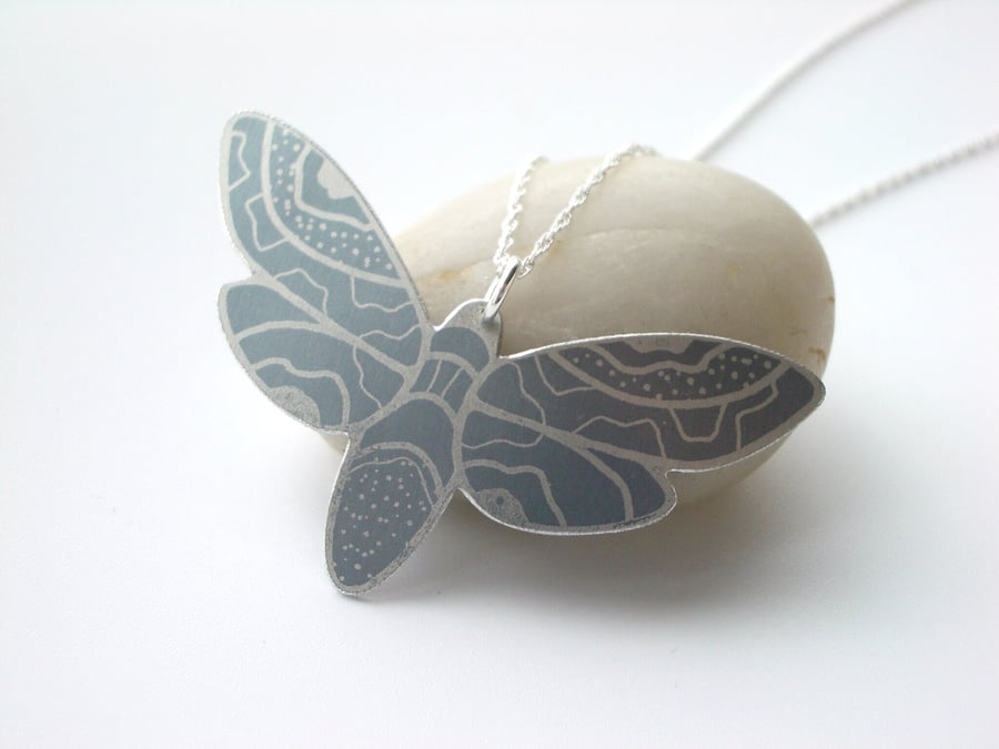 Moth pendant in grey and silver