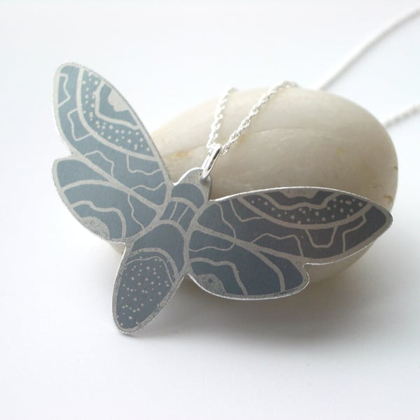 Moth pendant in grey and silver