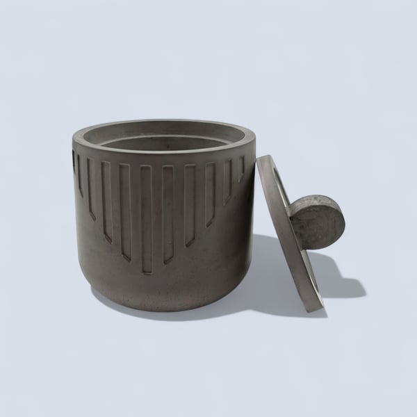 Grey Jewellery Box with Lid – Handmade Round Trinket Pot with Geometric Detail