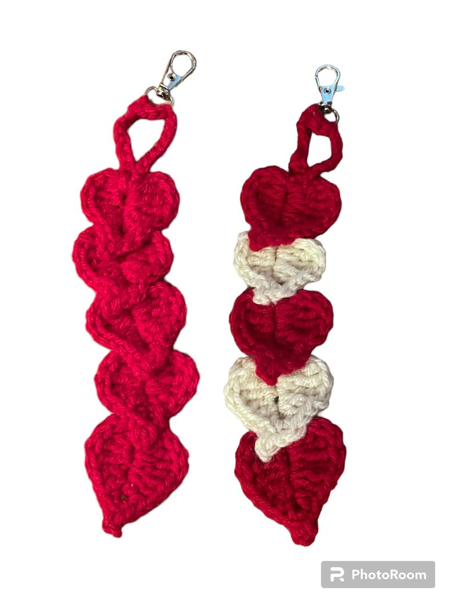Set of 2 Crocheted Heart Chain Chains,Hanging Decoration or Key Ring Decoration 