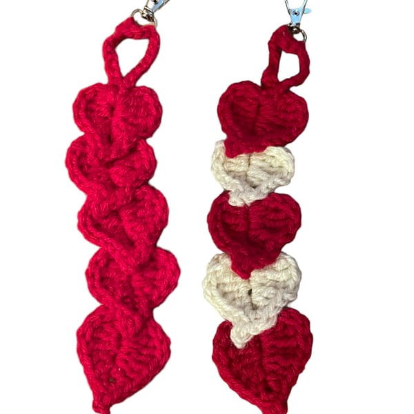 Set of 2 Crocheted Heart Chain Chains,Hanging Decoration or Key Ring Decoration 