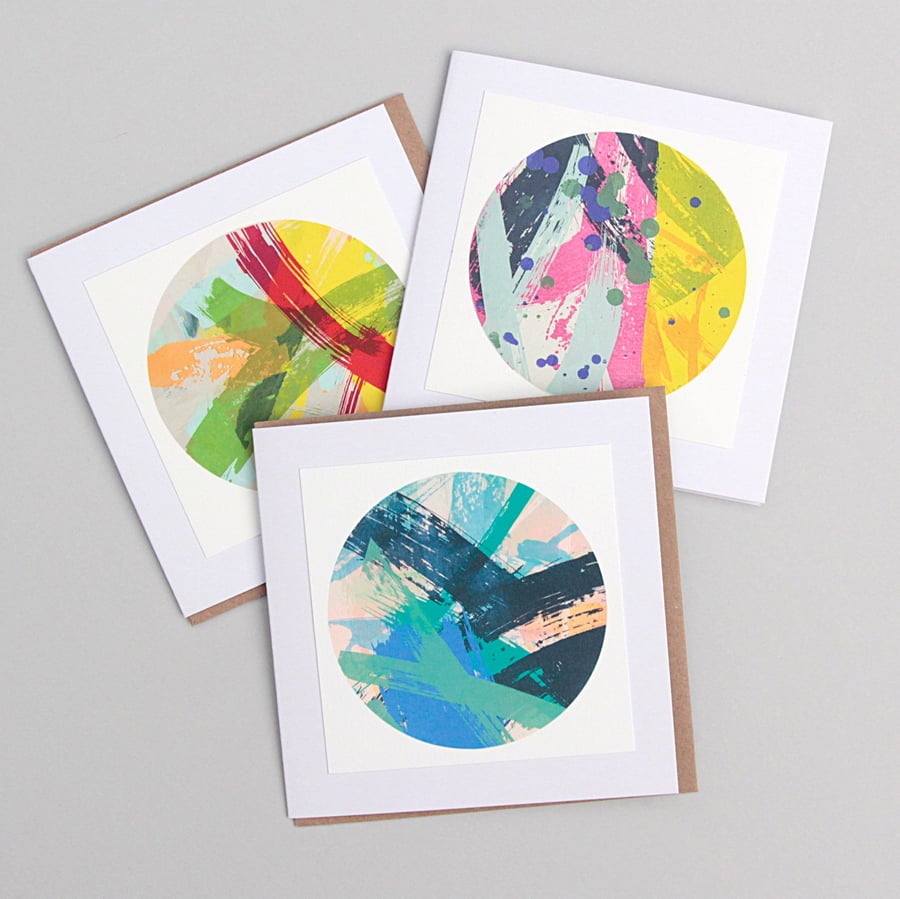 Abstract art set of 3 handmade cards 