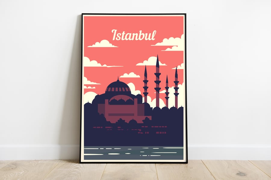 Istanbul retro travel poster, Turkey travel poster