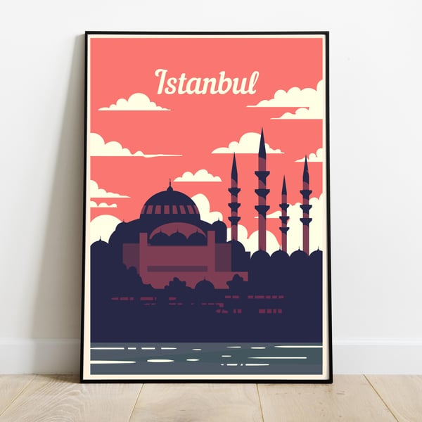 Istanbul retro travel poster, Turkey travel poster