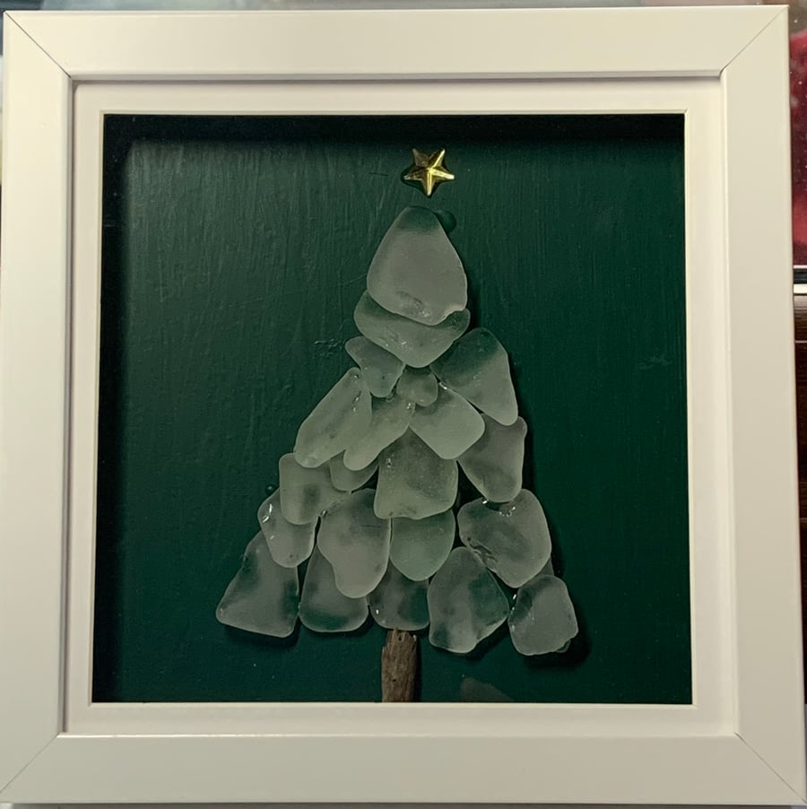 Seaglass tree picture in 3D frame
