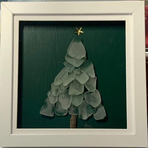 Seaglass tree picture in 3D frame