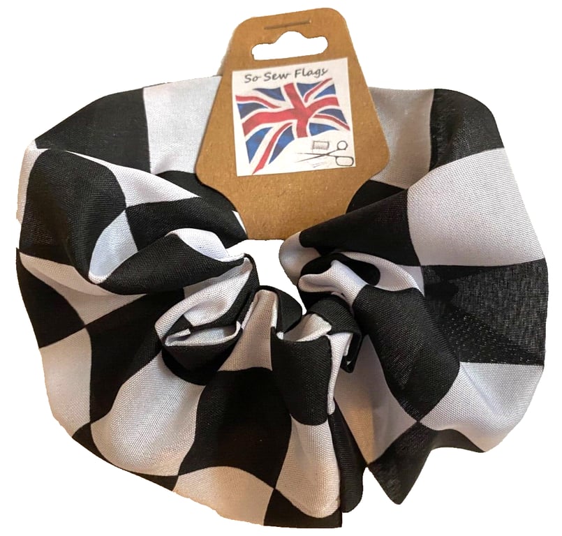 Black White Check F1 Flag Hair Scrunchie Scrunchies Accessory Band Elastic