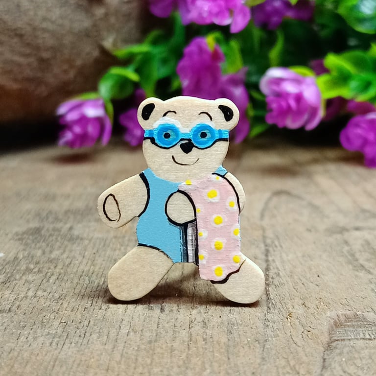 Swimmer Bear, Handmade Teddy Bear Brooch Pin, Swimming Teacher Gift