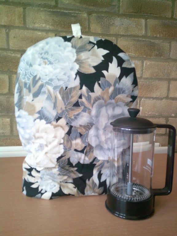 Small Coffee Pot Cosy with Grey and Cream Flowers