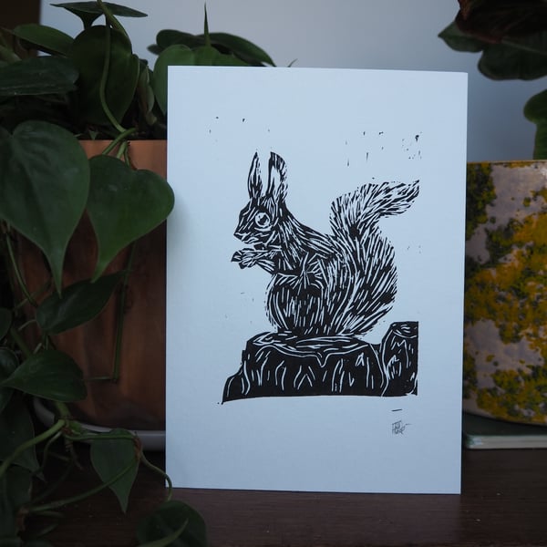 Squirrel Original Block Print