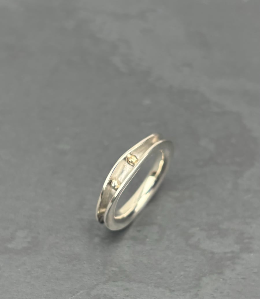 Silver and Gold Freeform Ring, gold bubbles ring, silver wave ring, gift for her