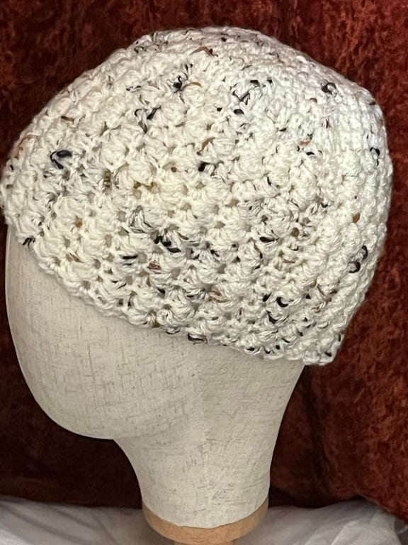 Cream Coloured Hand Crocheted Beanie Hat