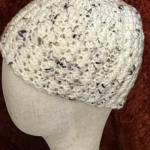 Cream Coloured Hand Crocheted Beanie Hat