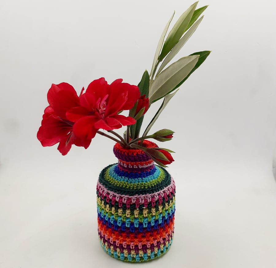 Small Crochet-Covered Bottle Bud Vase