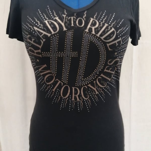 Vintage 2000's Harley Davidson Manchester - 'Ready To Ride' Top Tshirt size XS