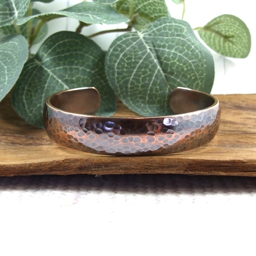 Bangle, Heavy Copper Hammered Cuff - Size Small 6-6.5 Inch Wrist