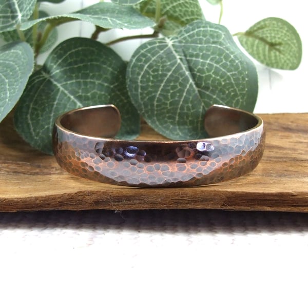 Bangle, Heavy Copper Hammered Cuff - Size Small 6-6.5 Inch Wrist