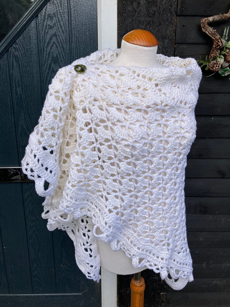 Off White Organic Wool Lace Handmade Triangle Shawl Wrap Scarf