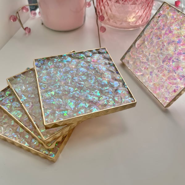 Square Iridescent Sparkly Drinks Coasters with FREE DELIVERY Choose style