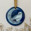 Ceramic OWL Christmas tree decoration - snowy owl hanging ornament