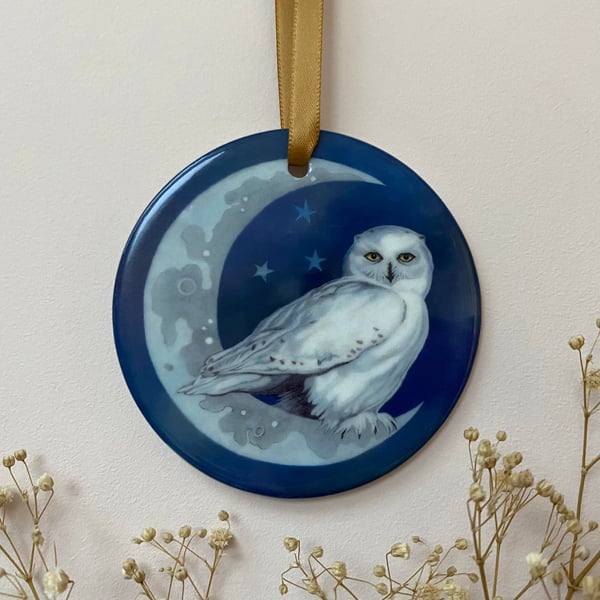 Ceramic OWL decoration - snowy owl hanging ornament, Hedwig, Harry Potter