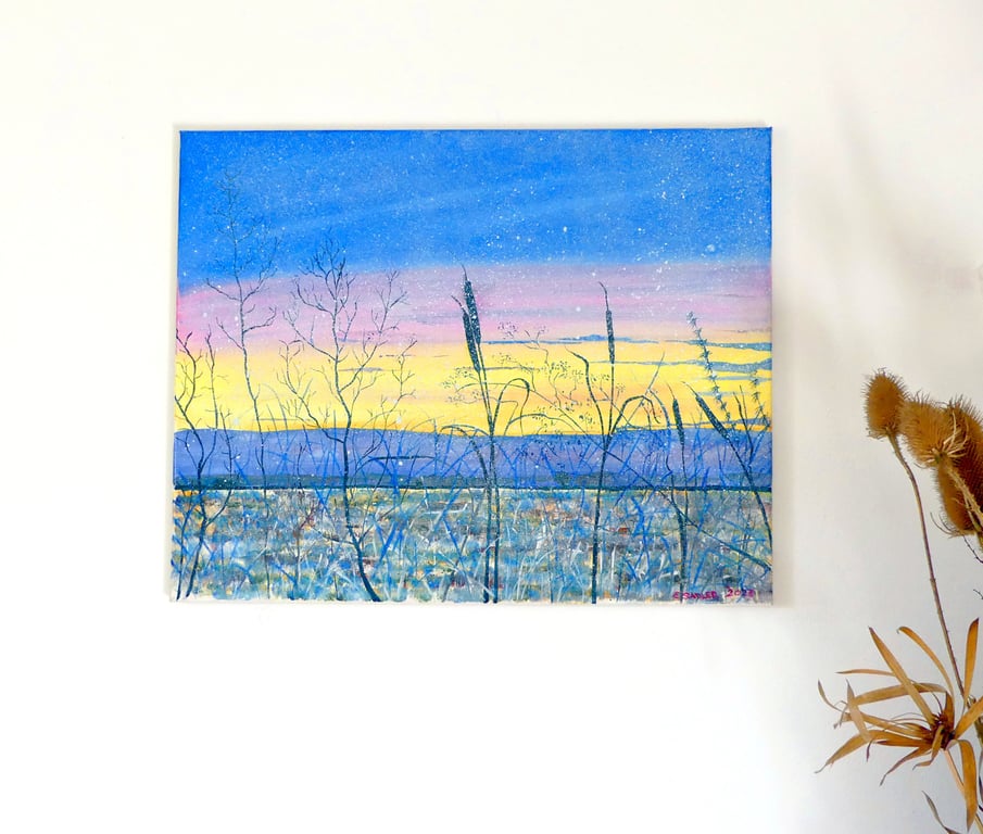 Winter Fen Landscape Original Oil Painting  Impressionist Snow Scene Canvas Art