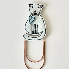 'Cat with a Heart' - Handmade Bookmark